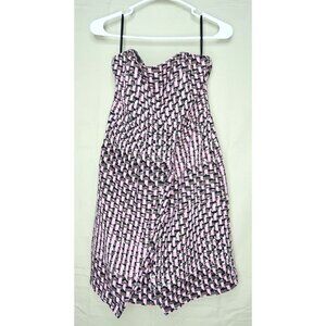 Banana Republic Strapless Dress Pink Navy White Silk Blend Textured Womens Sz 4P